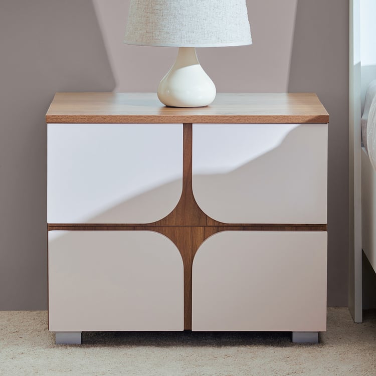 Helios Allen Bedside Table with Drawers - Teak and Light Rose