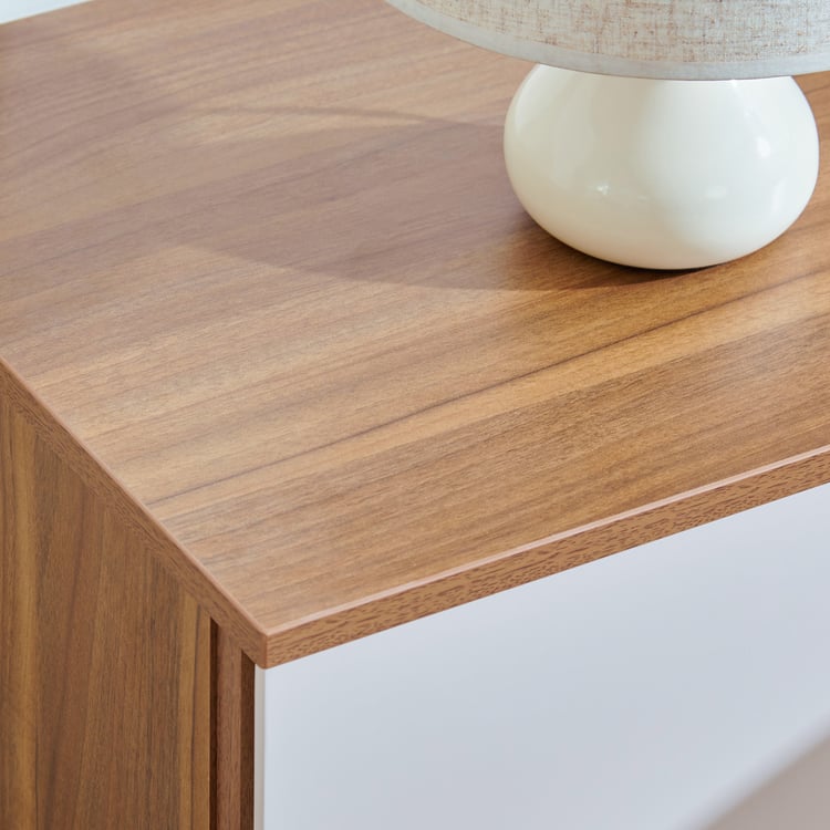 Helios Nolan Bedside Table with Drawers - Teak and Light Rose