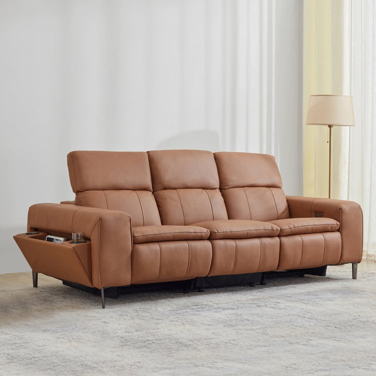 Martian Half Leather 3-Seater Electric Recliner - Tan