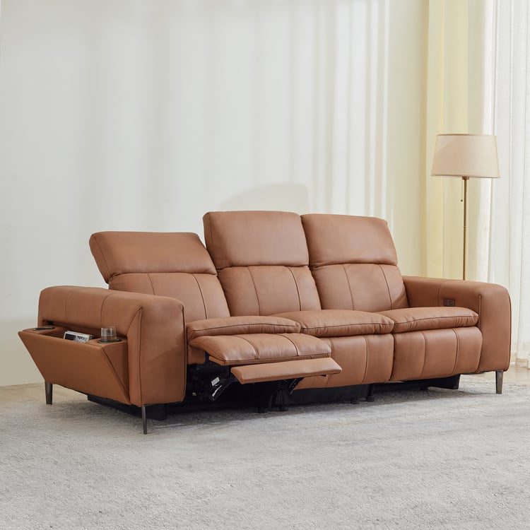 Martian Half Leather 3-Seater Electric Recliner - Tan