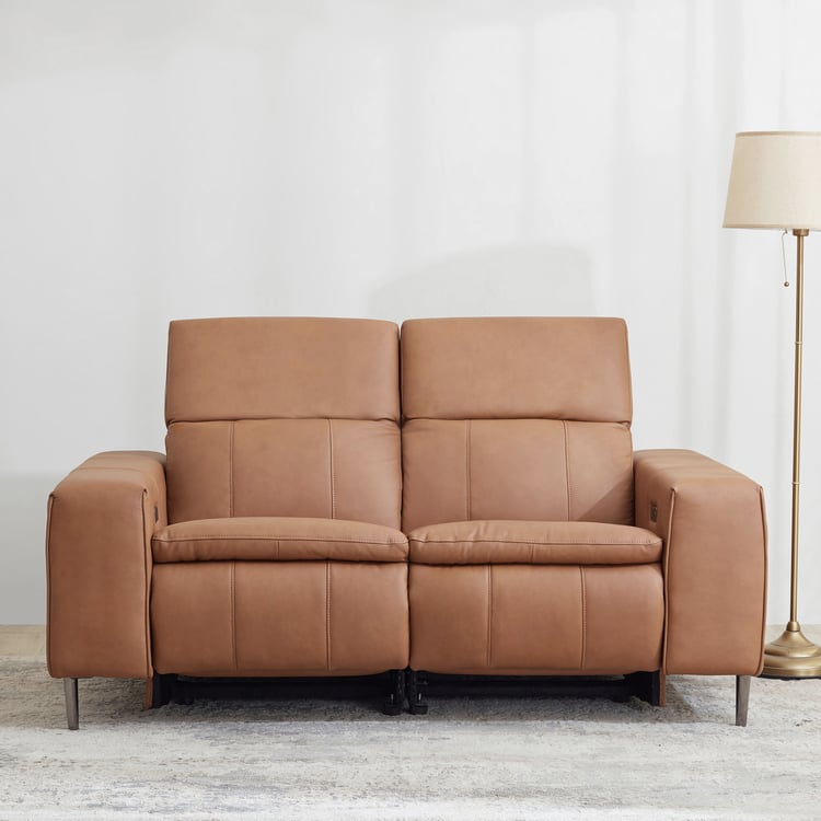 Martian Half Leather 2-Seater Electric Recliner - Tan