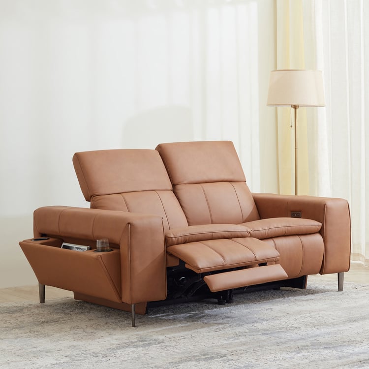 Martian Half Leather 2-Seater Electric Recliner - Tan