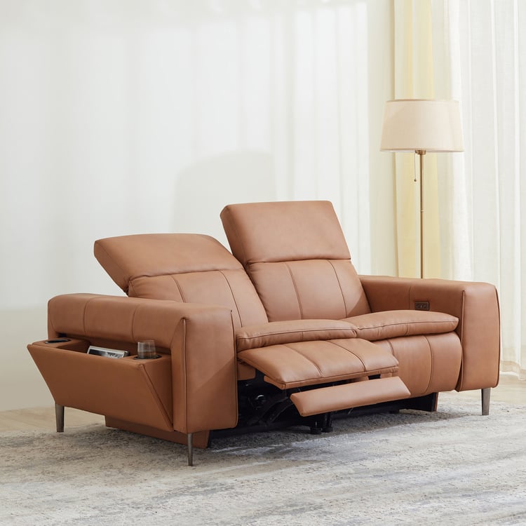 Martian Half Leather 2-Seater Electric Recliner - Tan