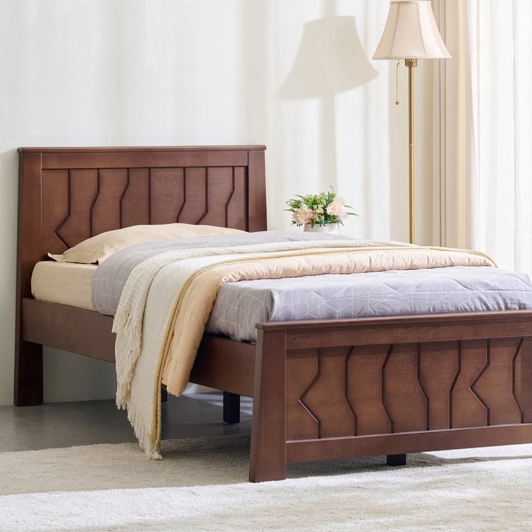 Helios Lisbon Yuri Solid Wood Single Bed - Walnut