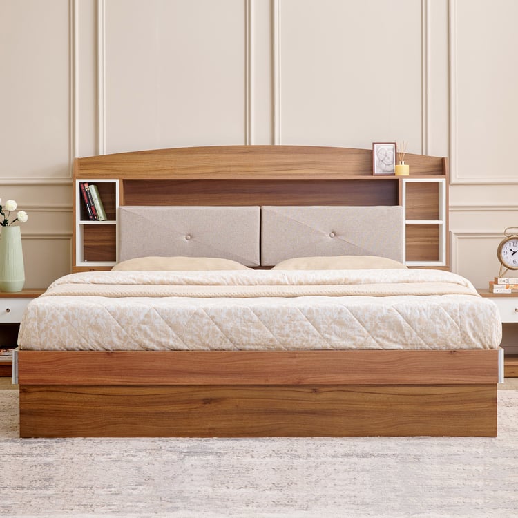 Helios Nolan Robin Queen Bed with Hydraulic Storage - Teak