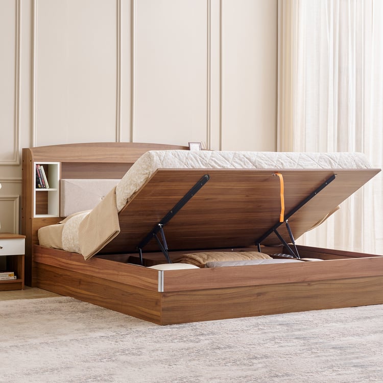 Helios Nolan Robin Queen Bed with Hydraulic Storage - Teak