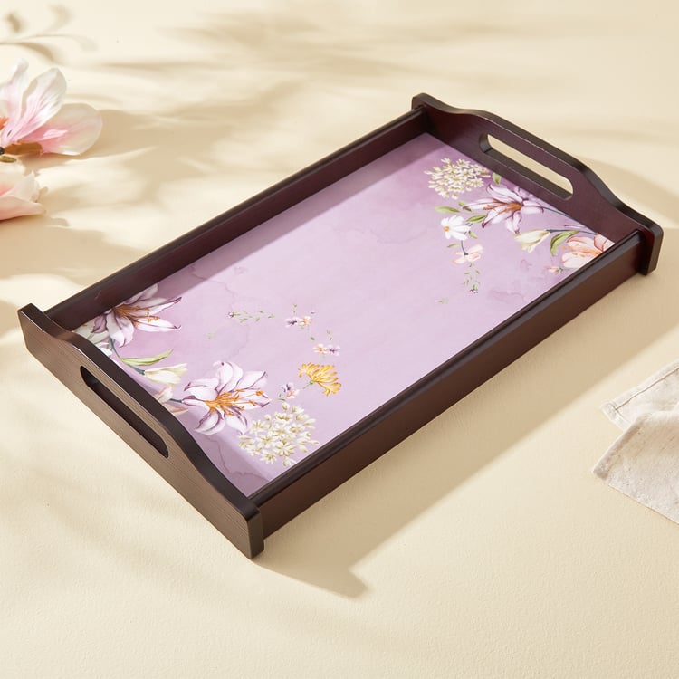 Moksha Wooden Wisteria Print Serving Tray - 40.5x24cm