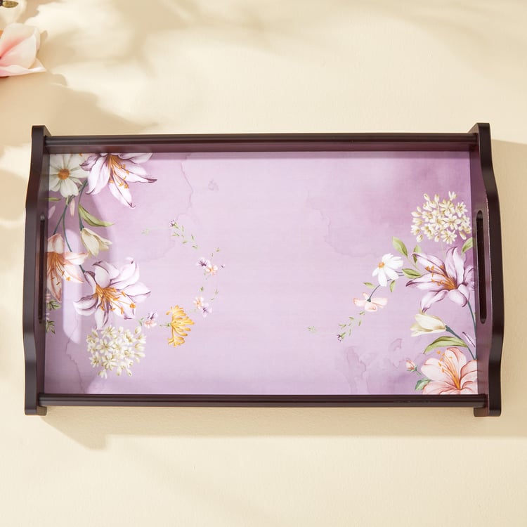 Moksha Wooden Wisteria Print Serving Tray - 40.5x24cm