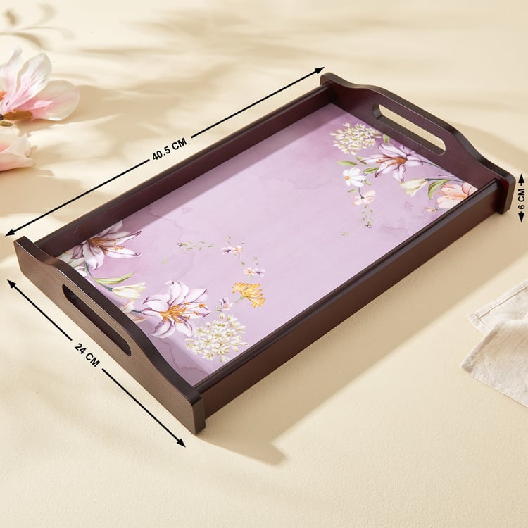 Moksha Wooden Wisteria Print Serving Tray - 40.5x24cm