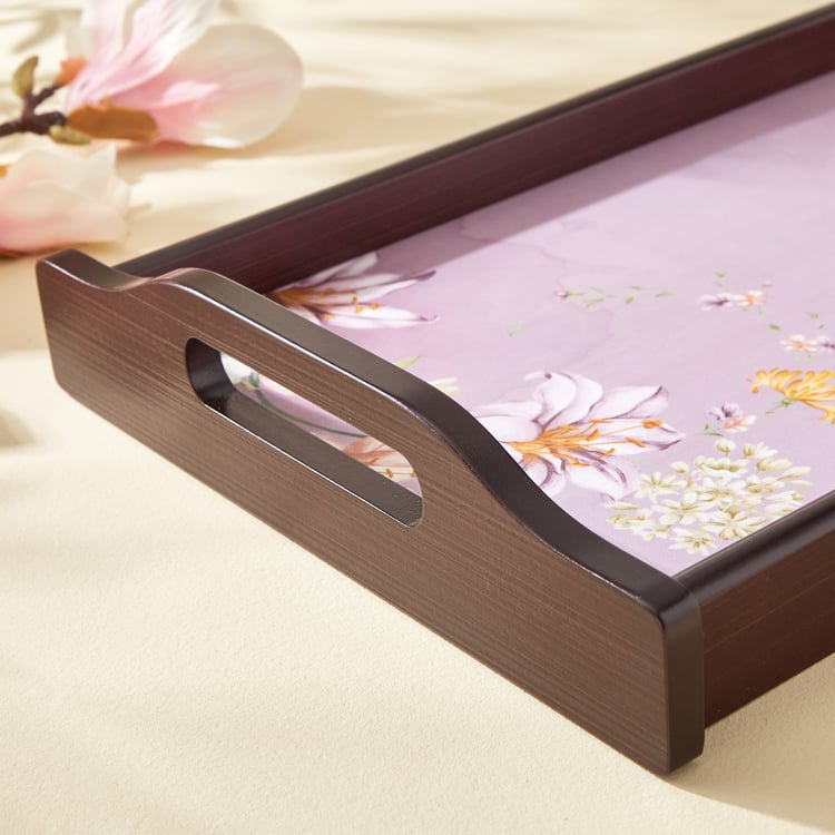 Moksha Wooden Wisteria Print Serving Tray - 40.5x24cm