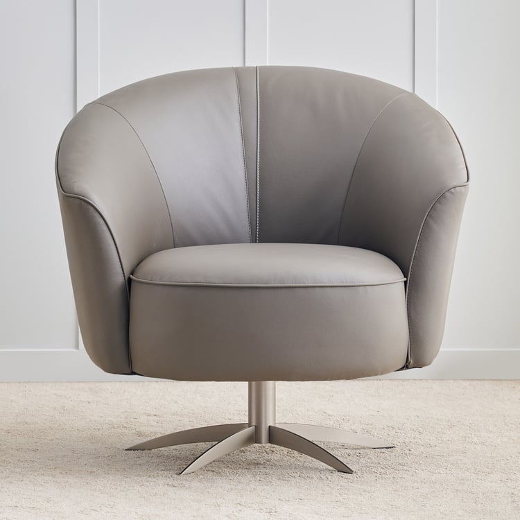 Doly Half Leather Swivel Accent Chair - Grey