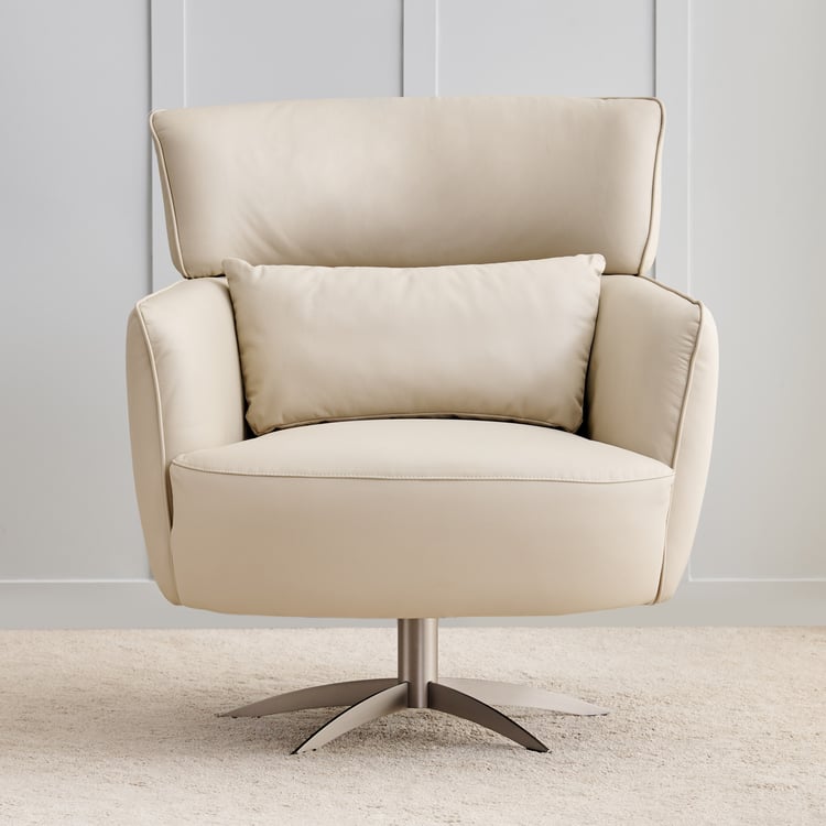 Sheeba Half Leather Swivel Accent Chair - Beige