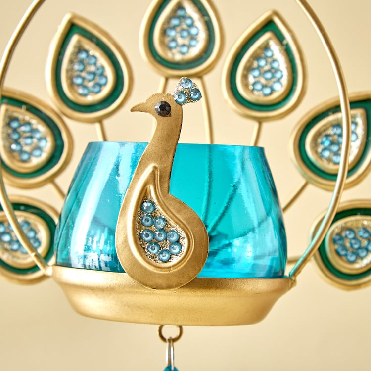 Mayur Azura Set of 2 Metal Hanging Peacock Votive Holders