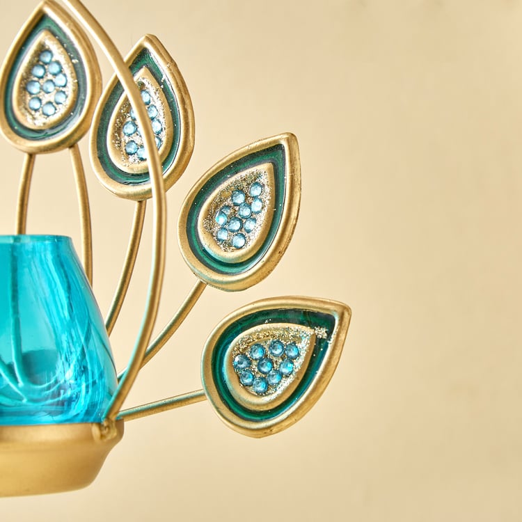 Mayur Azura Set of 2 Metal Hanging Peacock Votive Holders