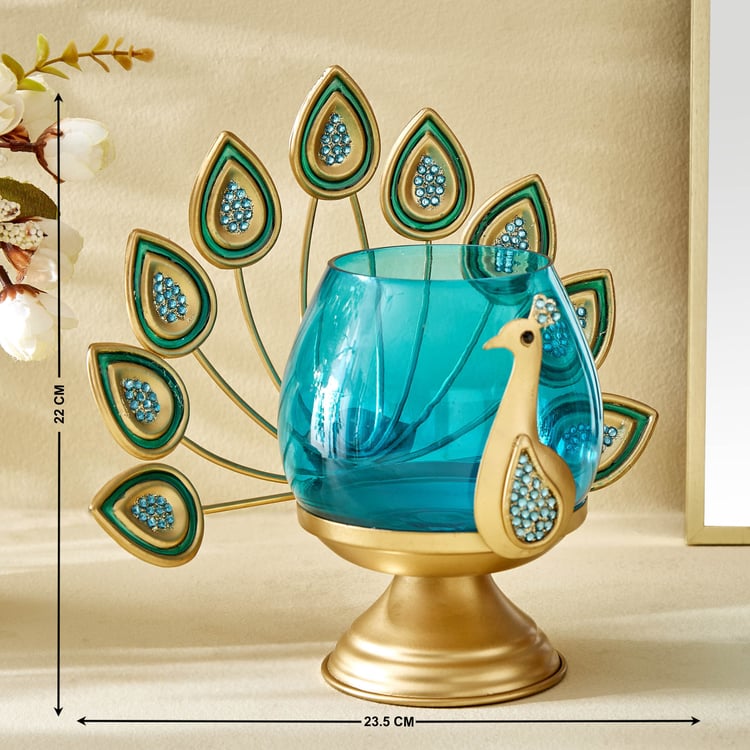 Mayur Azura Metal Peacock Votive Holder