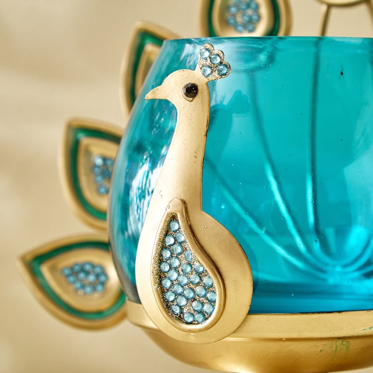 Mayur Azura Metal Peacock Votive Holder