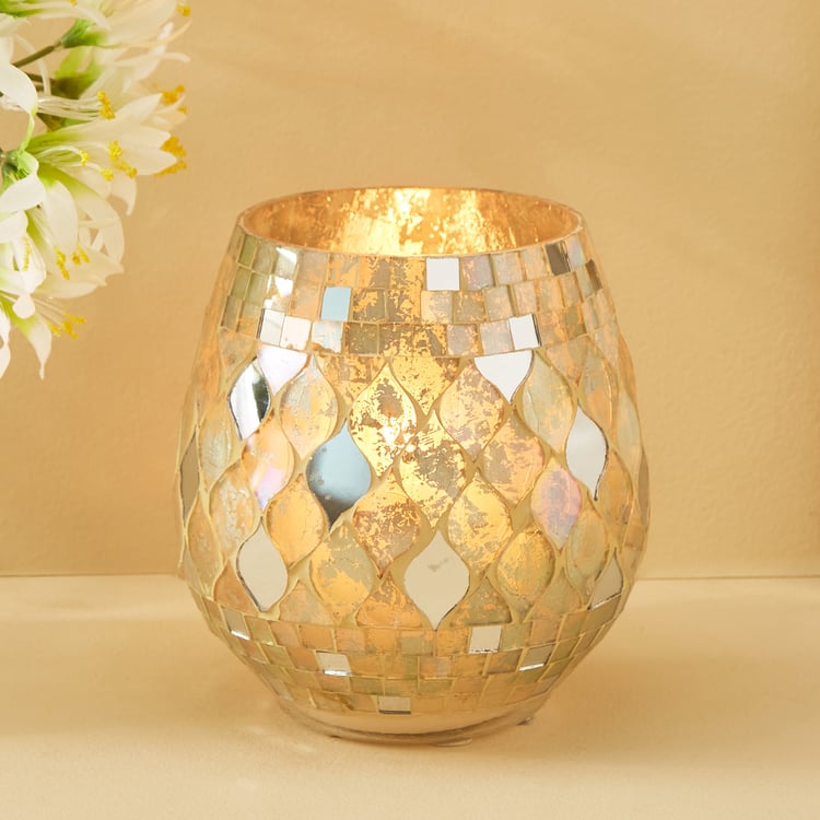 Mabel Lustra Glass Mosaic Hurricane Candle Holder - Large