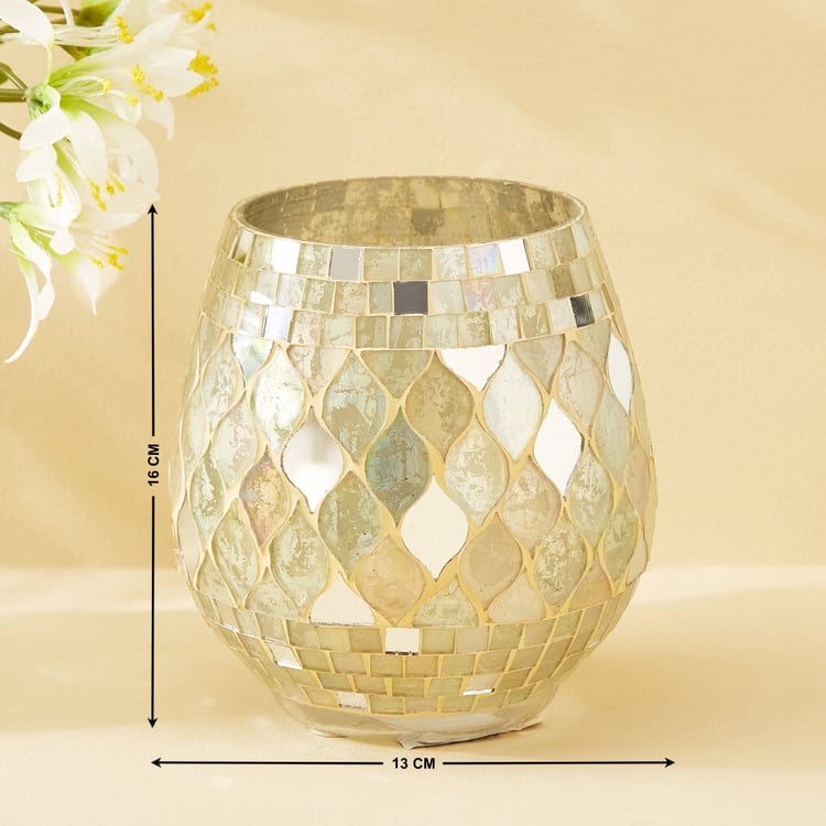 Mabel Lustra Glass Mosaic Hurricane Candle Holder - Large