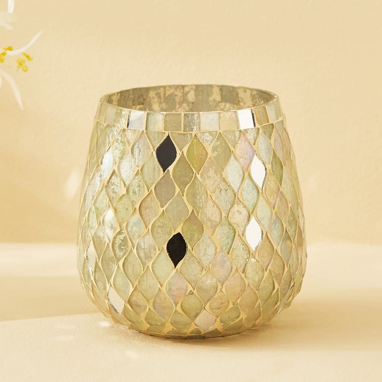 Mabel Lustra Glass Mosaic Hurricane Candle Holder - Small