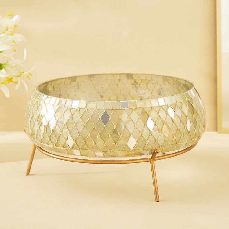 Mabel Lustra Glass Mosaic Decorative Bowl with Stand