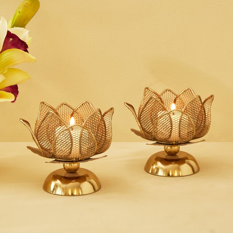 Majestic Lotus Set of 2 Metal Votive Holders