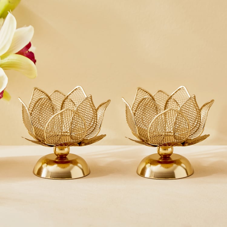 Majestic Lotus Set of 2 Metal Votive Holders