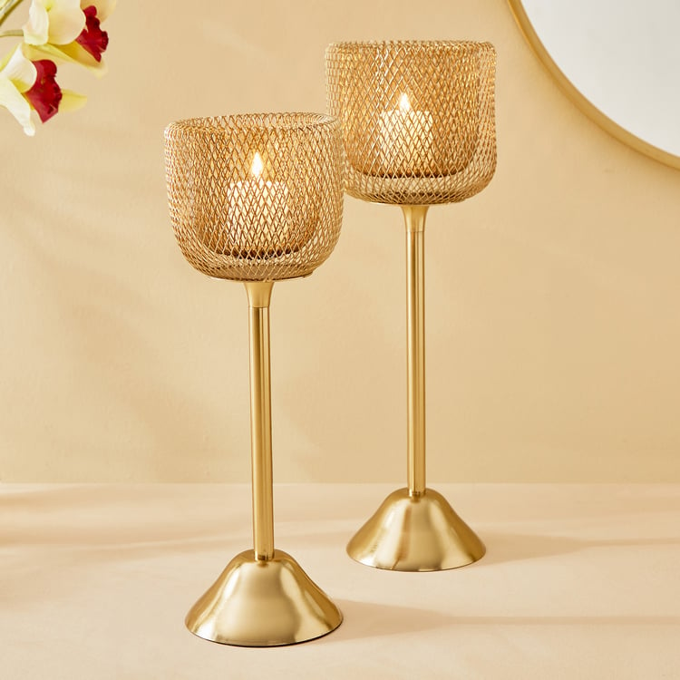 Majestic Mesh Set of 2 Metal Pedestal Candle Holders