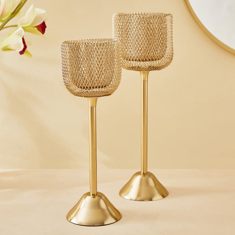 Majestic Mesh Set of 2 Metal Pedestal Candle Holders