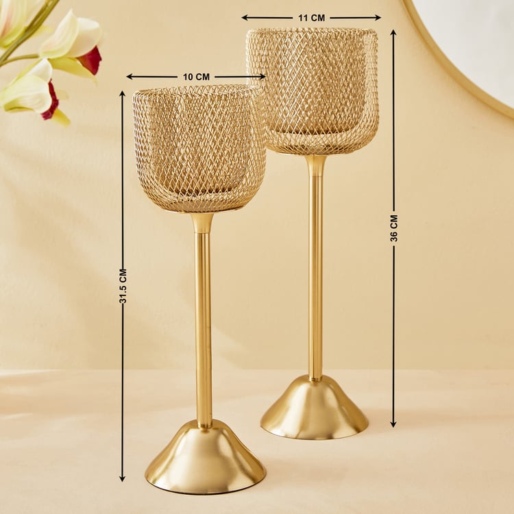 Majestic Mesh Set of 2 Metal Pedestal Candle Holders