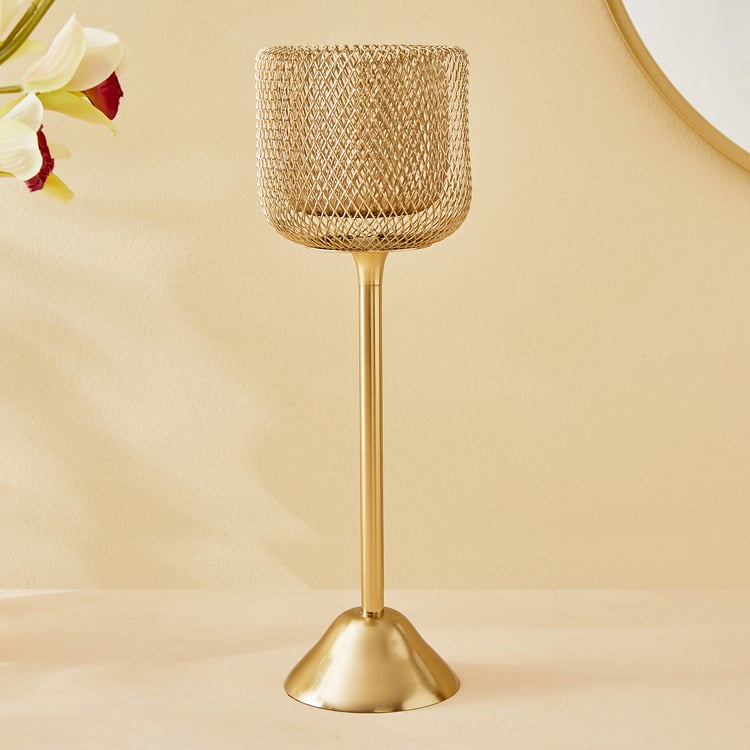 Majestic Mesh Set of 2 Metal Pedestal Candle Holders