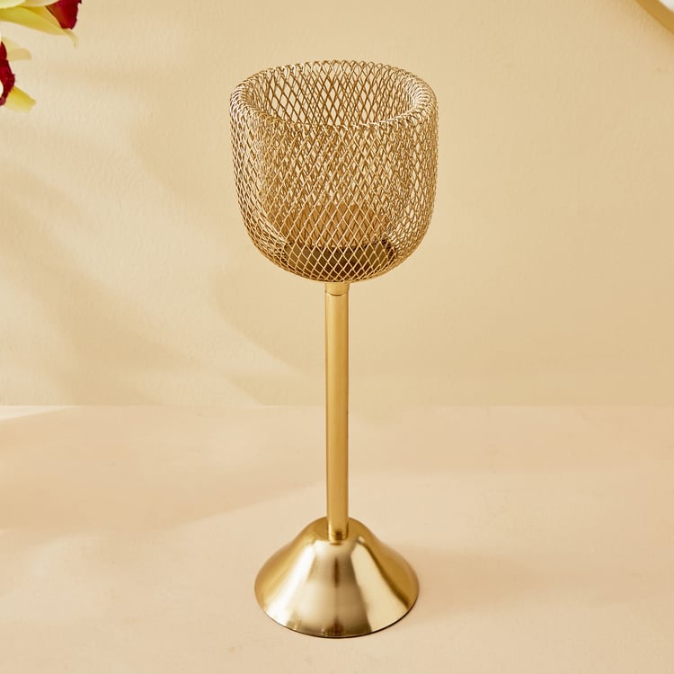 Majestic Mesh Set of 2 Metal Pedestal Candle Holders