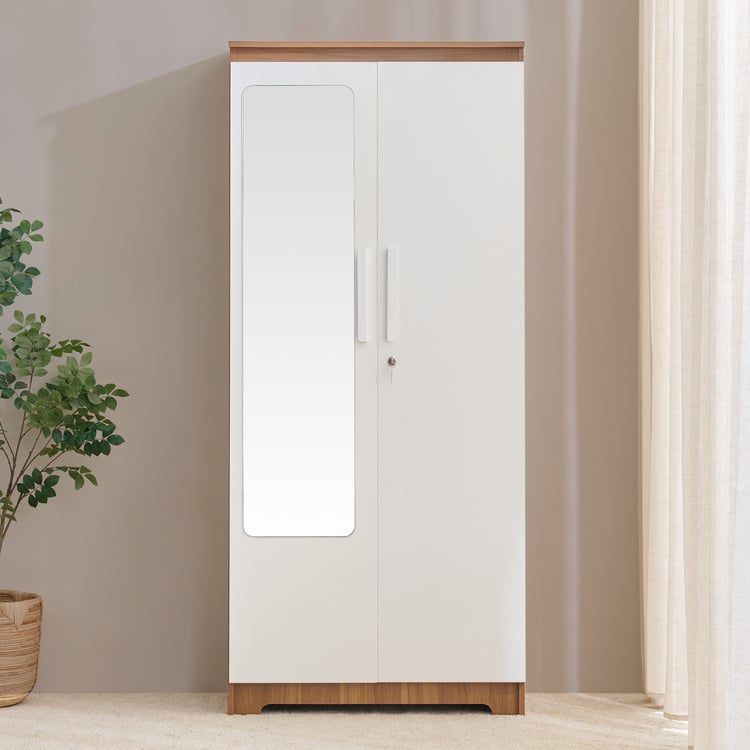 Helios Nolan 2-Door Wardrobe with Mirror - White and Teak