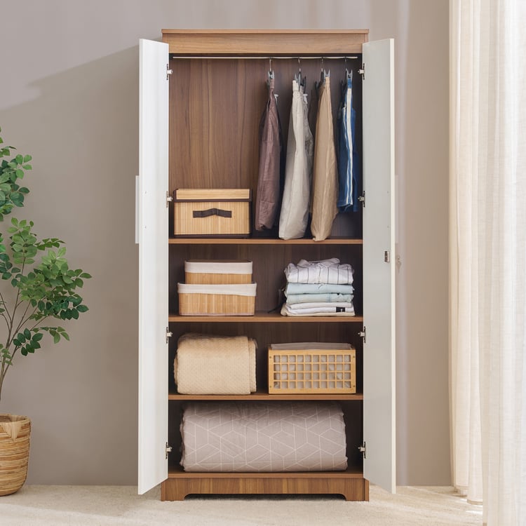 Helios Nolan 2-Door Wardrobe with Mirror - White and Teak