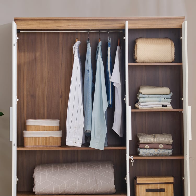 Helios Nolan 3-Door Wardrobe with Mirror and Drawers - Teak and White