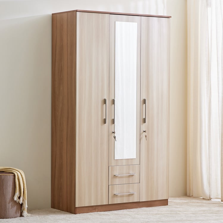 Samuel 3-Door Wardrobe with Mirror and Drawer - Brown