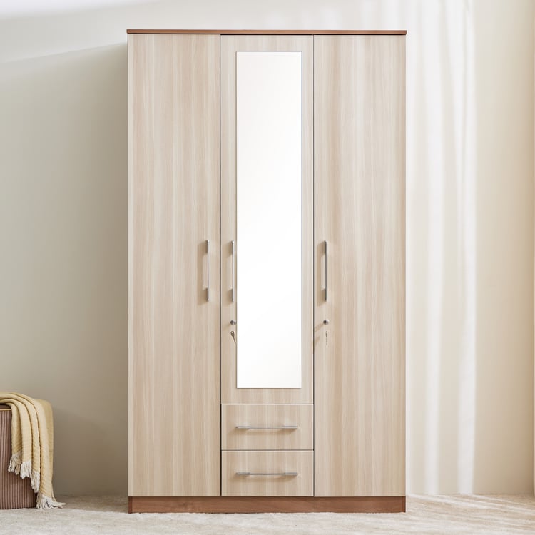 Samuel 3-Door Wardrobe with Mirror and Drawer - Brown