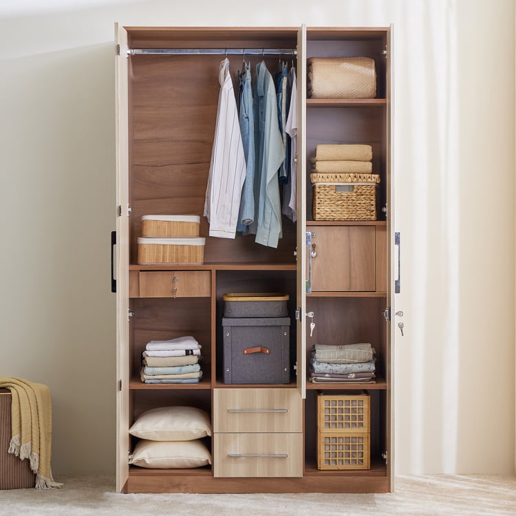 Samuel 3-Door Wardrobe with Mirror and Drawer - Brown