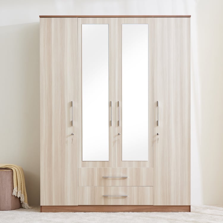 Samuel 4-Door Wardrobe with Mirror and Drawer - Brown