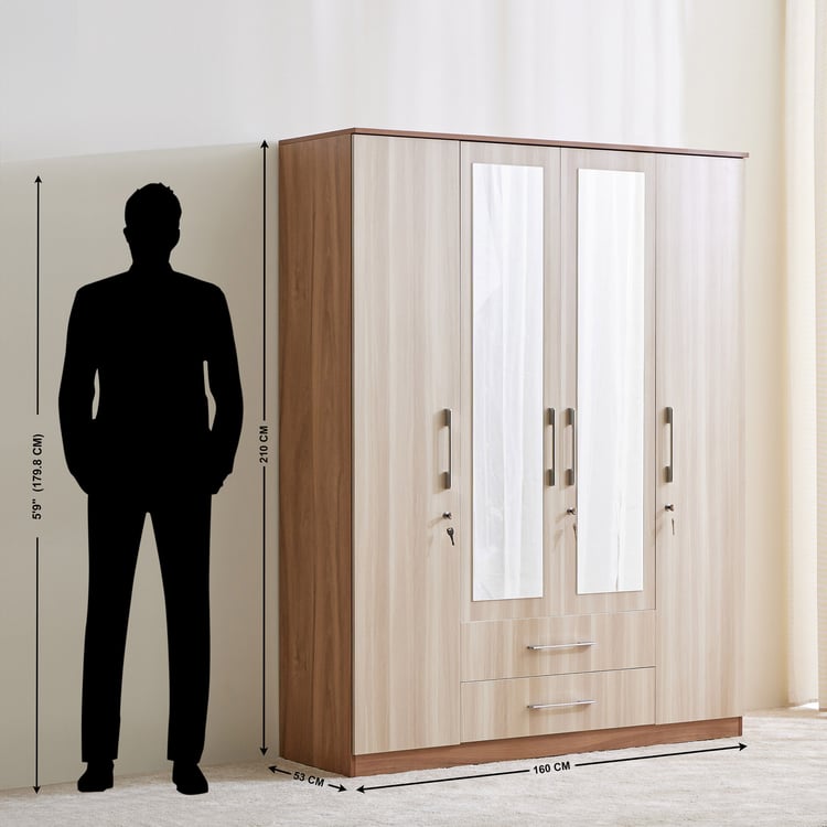 Samuel 4-Door Wardrobe with Mirror and Drawer - Brown