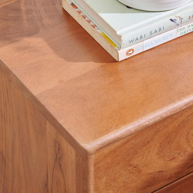 Amanda Acacia Wood Bedside Table with Drawers - Teak