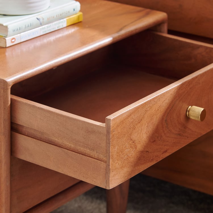 Amanda Acacia Wood Bedside Table with Drawers - Teak