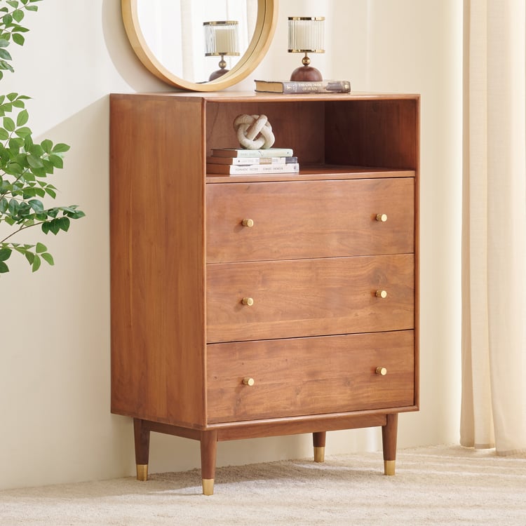 Amanda Acacia Wood Chest of 3 Drawers - Brown