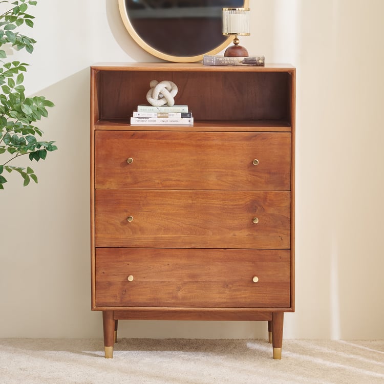 Amanda Acacia Wood Chest of 3 Drawers - Brown