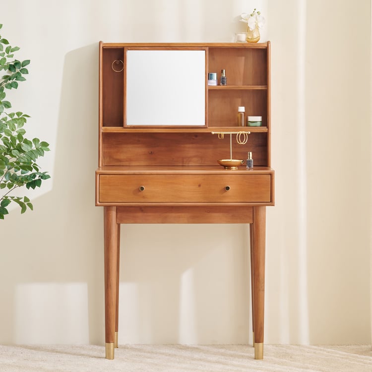 Amanda Acacia Wood Dresser Mirror with Drawer - Brown