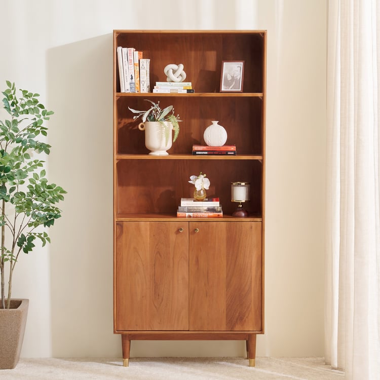 Amanda Acacia Wood 3-Tier Book Shelf with Cabinet - Brown