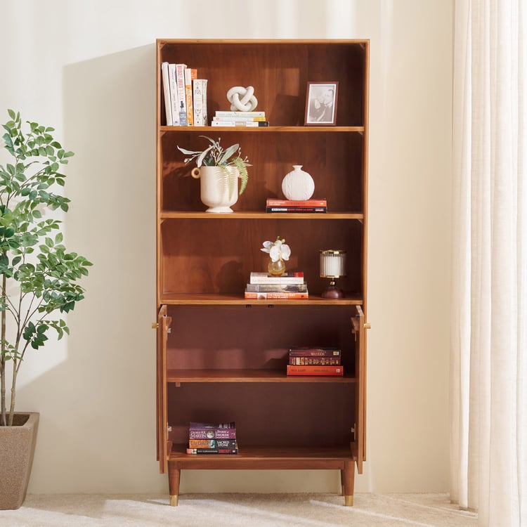 Amanda Acacia Wood 3-Tier Book Shelf with Cabinet - Brown