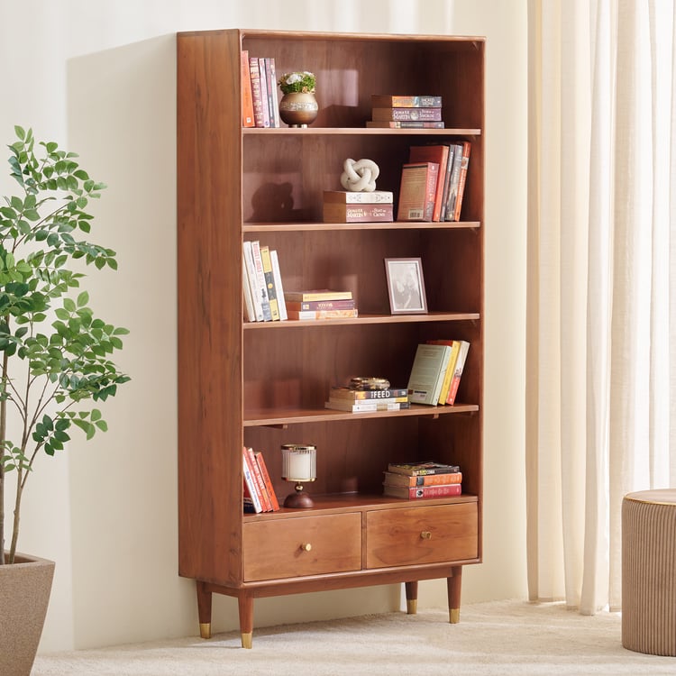 Amanda Acacia Wood 5-Tier Book Shelf - Brown