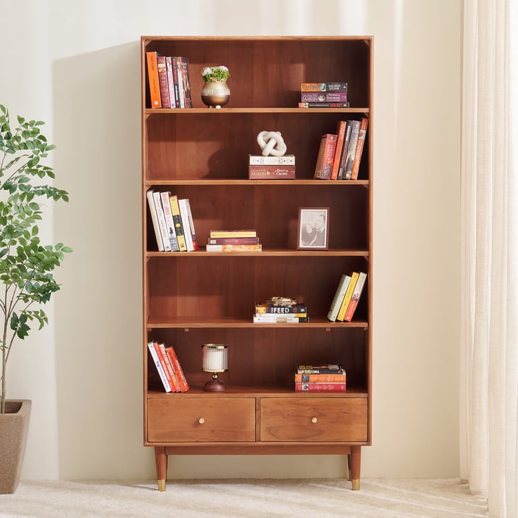 Amanda Acacia Wood 5-Tier Book Shelf - Brown