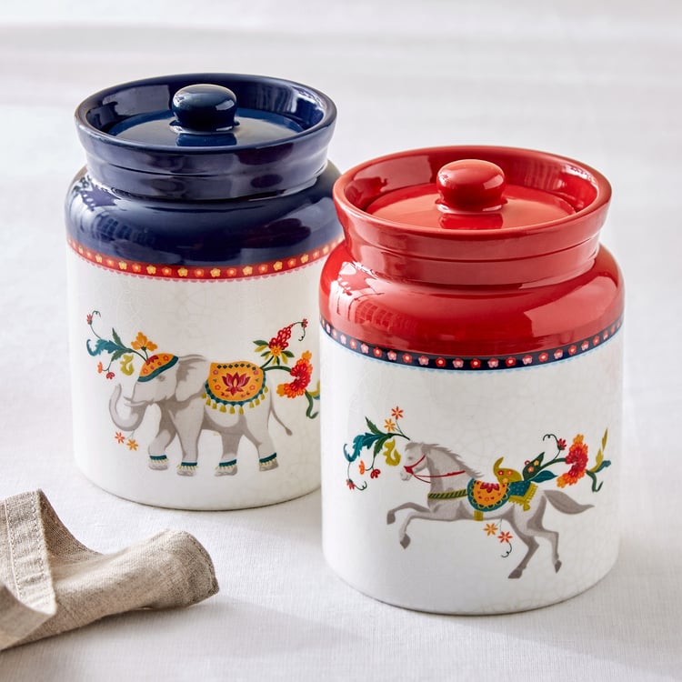 Jalsa Set of 2 Bone China Printed Canisters - 540ml