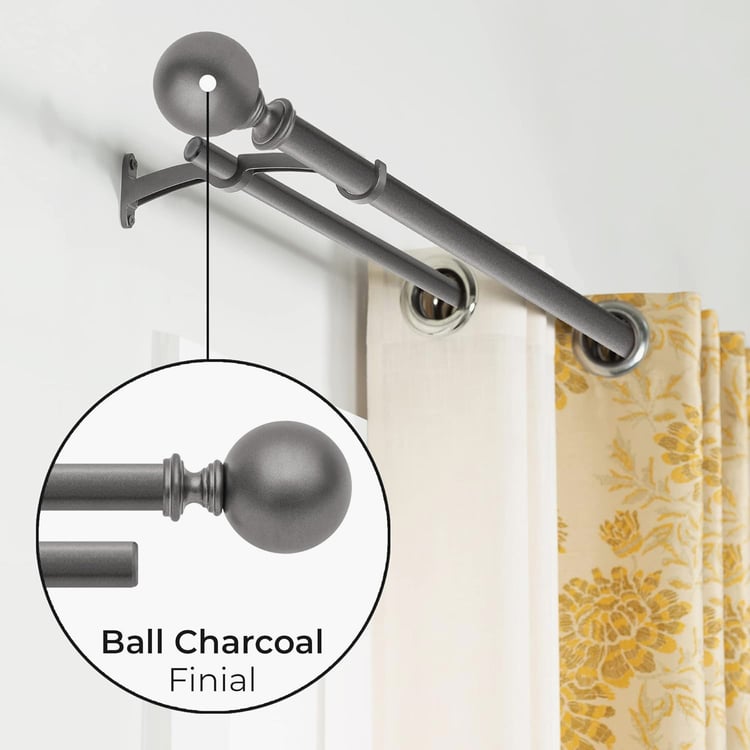 DECO WINDOW Premium Extendable Double Curtain Rod - 19mm, Grey (36-66in)